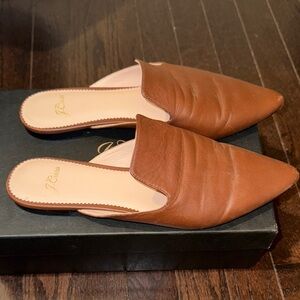 J. Crew Brown Leather Pointed-Toe Slides